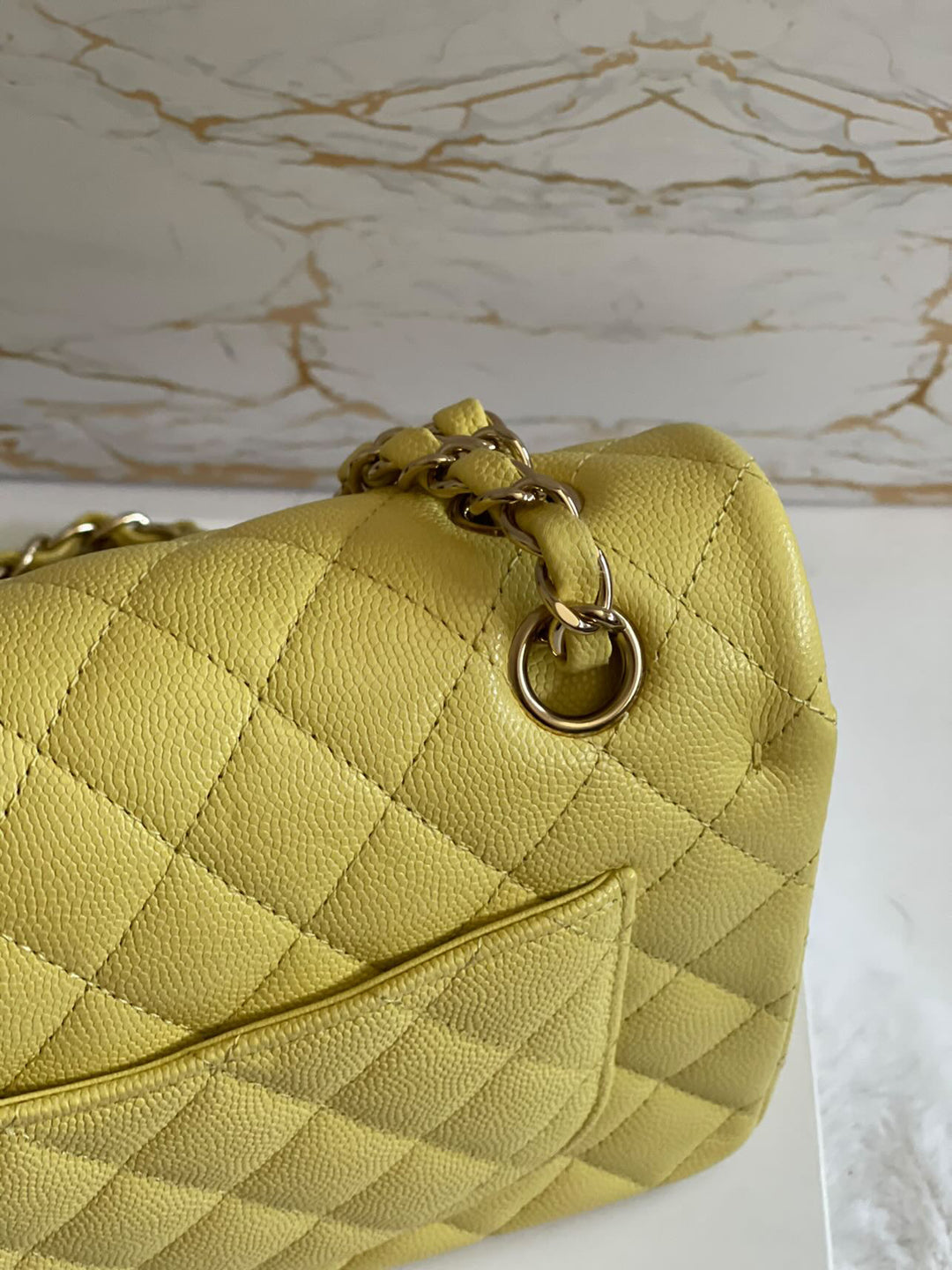 Chanel 20S 2020 Spring/Summer Collection Yellow Caviar LGHW Small Timeless Classic Double Flap Bag