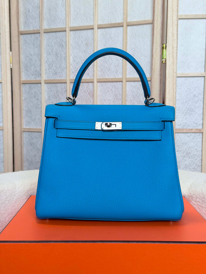 HERMÈS Bleu Zanzibar B3 Togo Leather PHW Kelly 25 Stamp A 2018