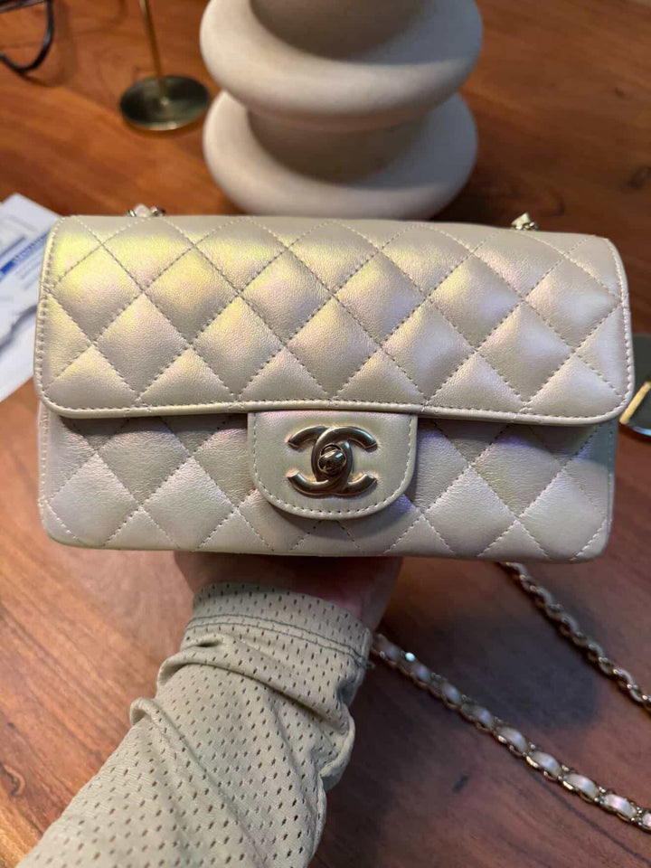 CHANEL series 31 Iridescent Ivory Calf Skin LGHW Mini Rectangular Flap Bag 20B collection 2020