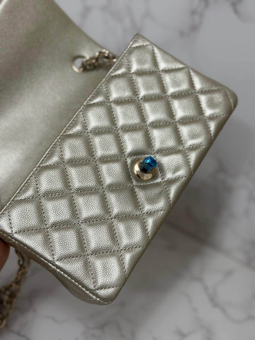 CHANEL series 23 Champagne Gold Caviar LGHW Mini Rectangular Flap Bag