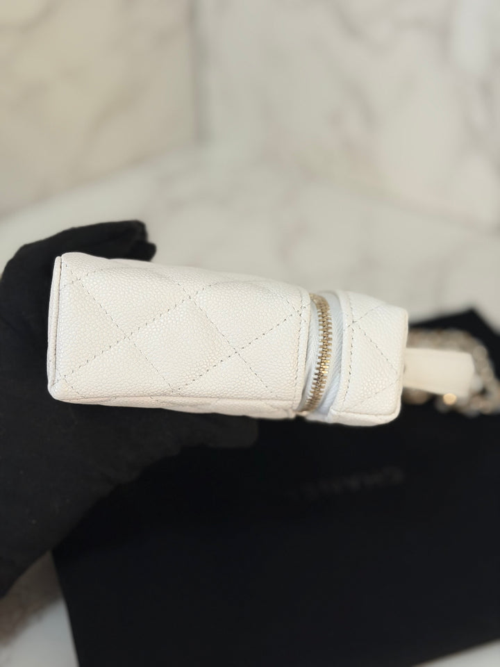 CHANEL 26C White Caviar LGHW Long Vanity with Detachable Chain