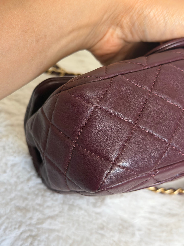 CHANEL 21B Burgundy Lambskin Aged GHW Pearl Crush Mini Rectangular Flap Bag 2021