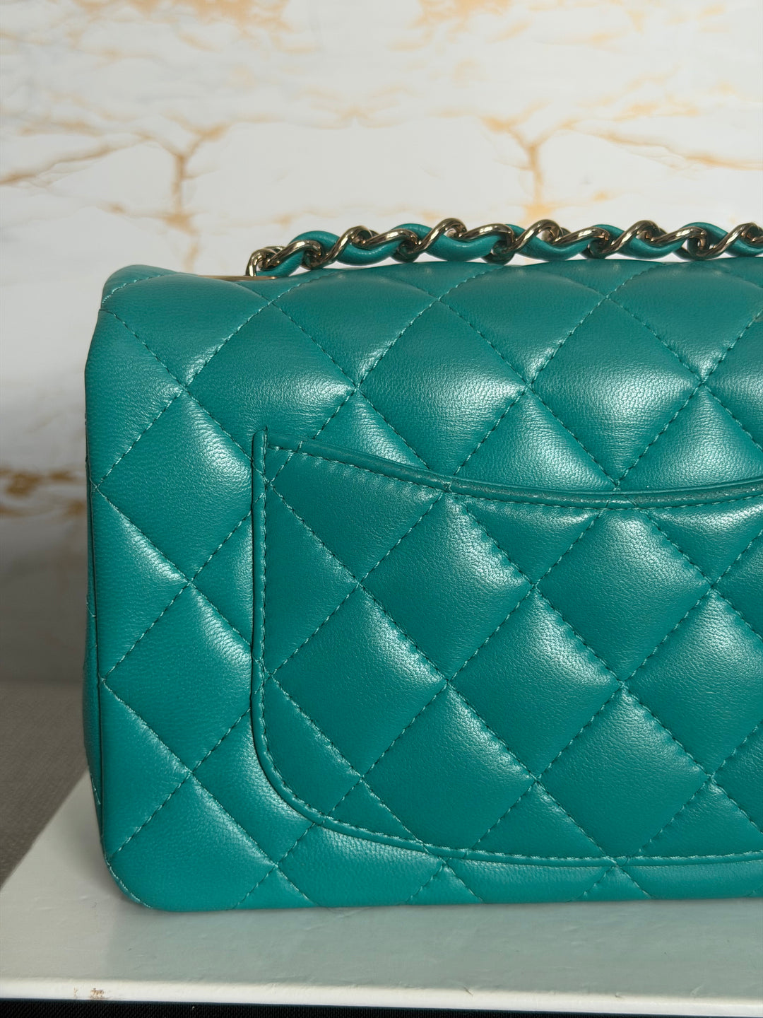 CHANEL series 23 Turquoise Lambskin LGHW Mini Rectangular Flap Bag 2016