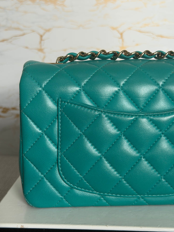 CHANEL series 23 Turquoise Lambskin LGHW Mini Rectangular Flap Bag 2016