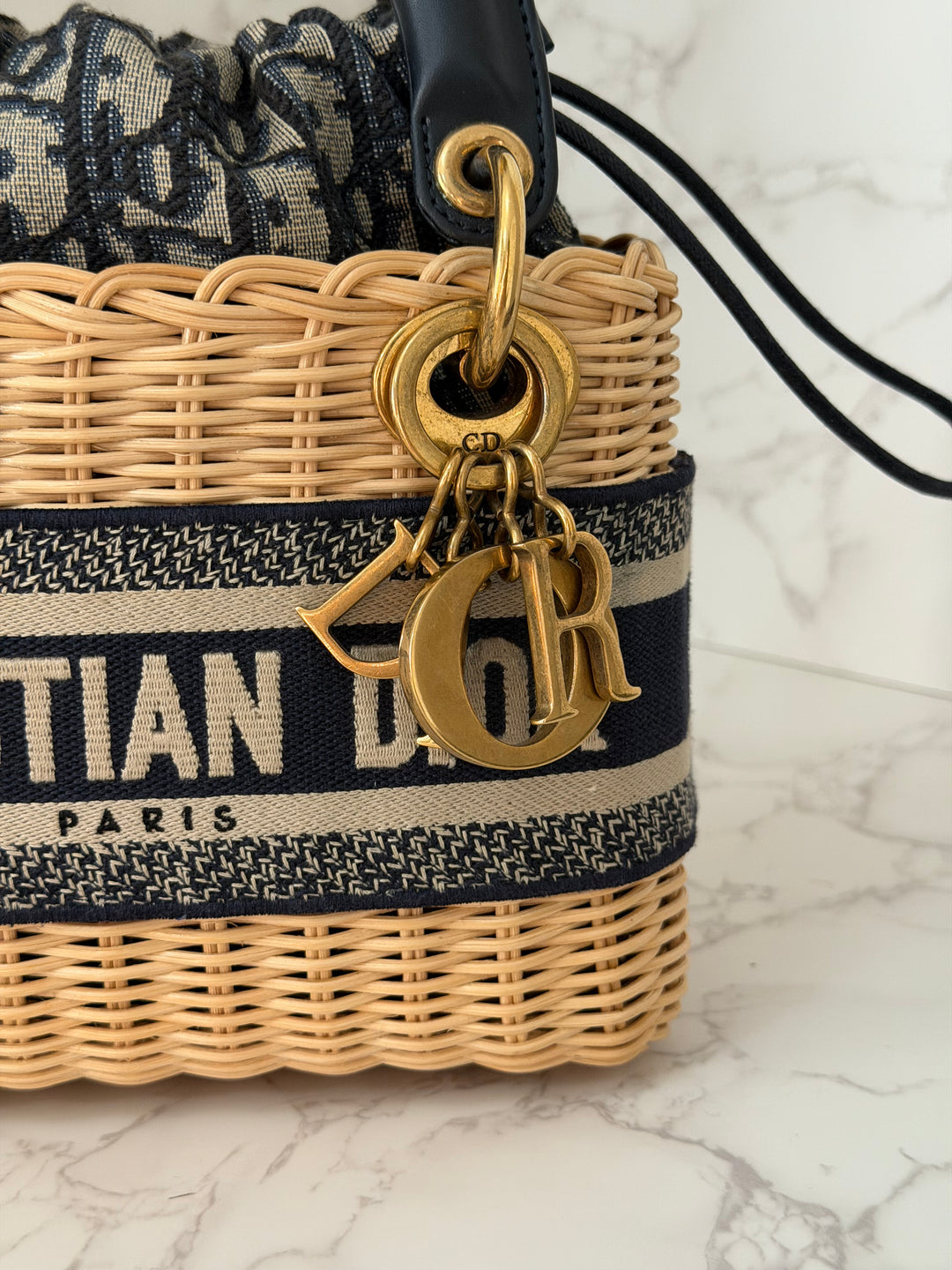 DIOR Lady Dior Wicker Bag Oblique Canvas in Black and Cream size Mini