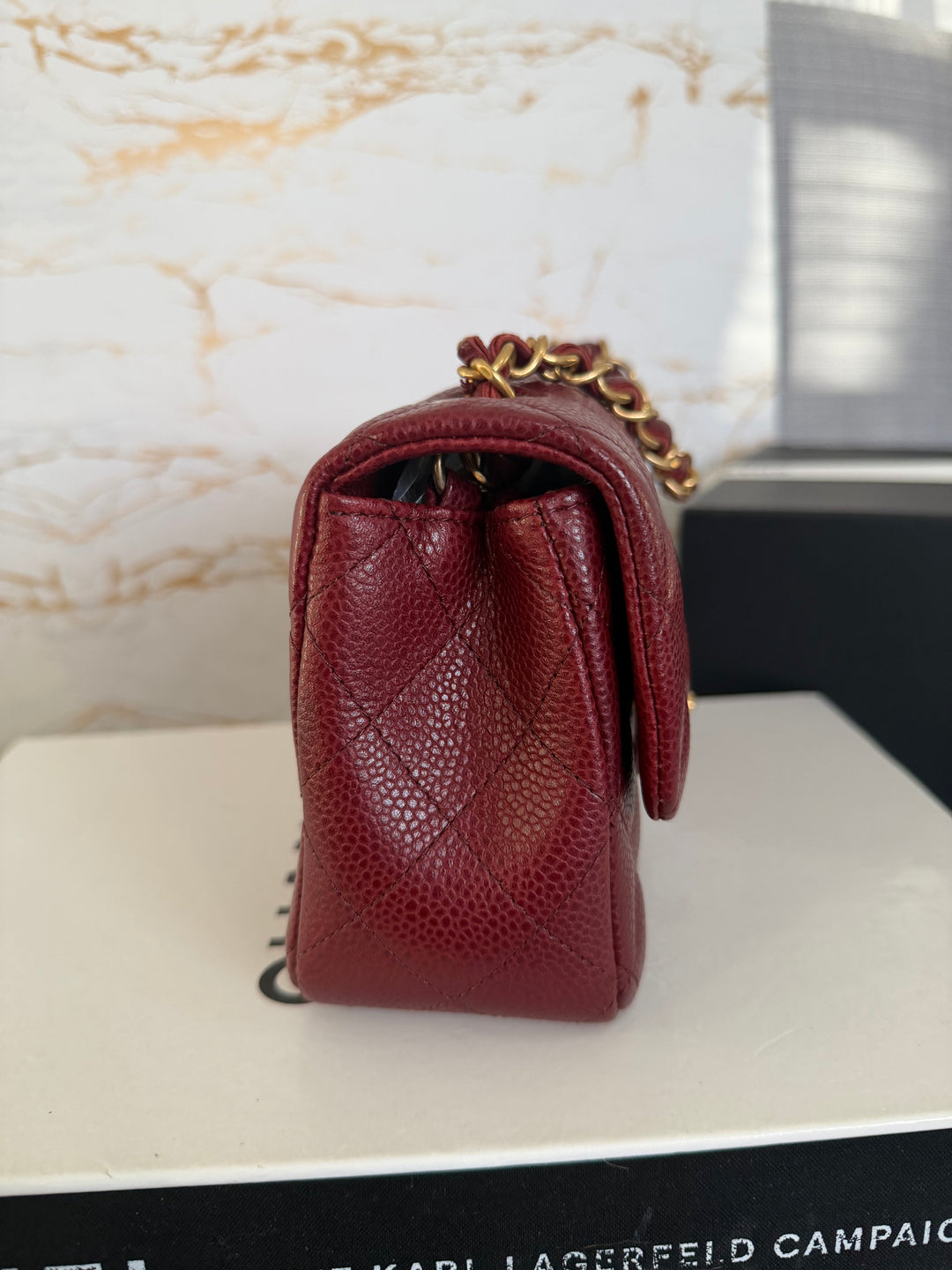 CHANEL series 21 15B collection Burgundy Caviar GHW Mini Rectangular Flap Bag 2015 RARE