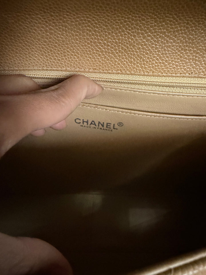 CHANEL series 6 Dark Beige Caviar SHW Vintage Jumbo Single Flap Bag