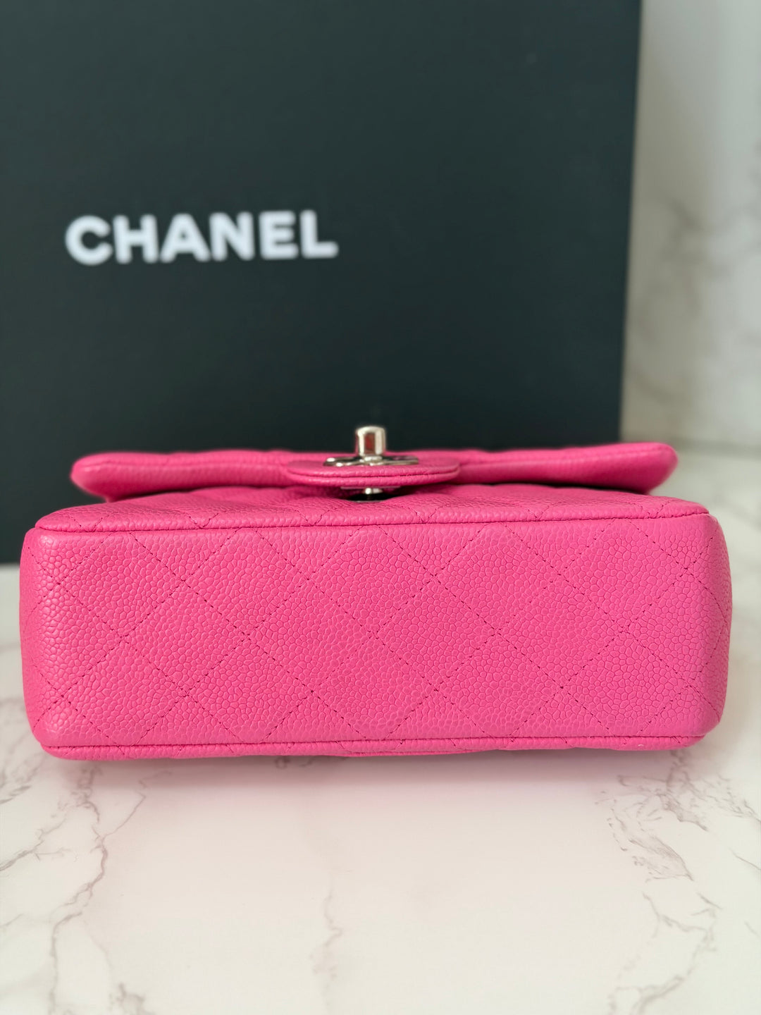 CHANEL series 17 2012/2013 Suede Hot Pink Caviar SHW Mini Rectangular Flap Bag