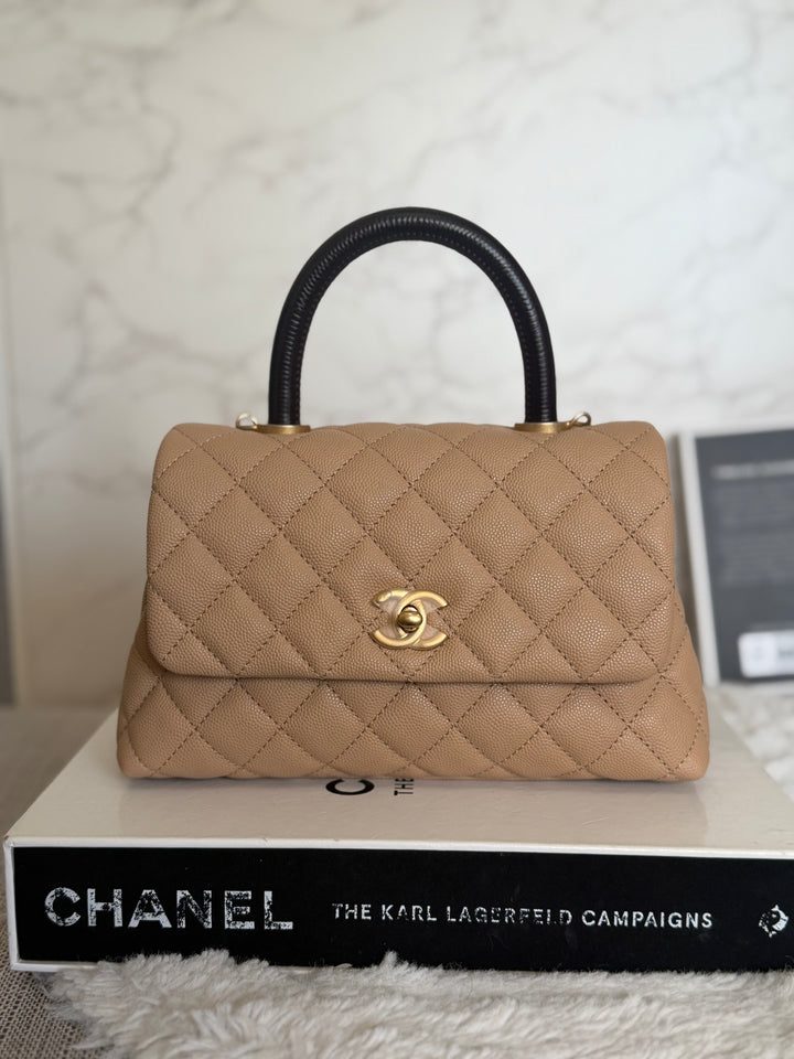 CHANEL series 29 Beige Caviar Aged GHW Deep burgundy Lizard Handle Coco Handle size Small 2019/2020