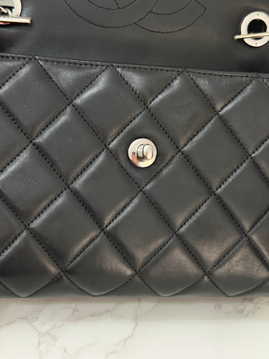 CHANEL series 24 Black Lambskin Silver HW Trendy CC Top Handle Flap Bag with Top Handle and detachable chain
