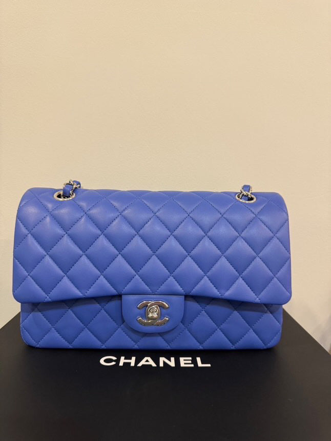 Chanel Blue Lambskin SHW ML Medium Timeless Classic Double Flap Bag