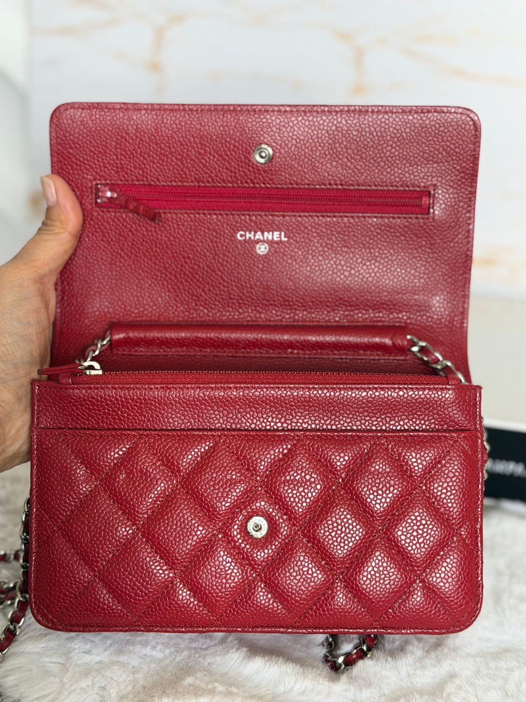 CHANEL series 19 Red Caviar Classic Wallet on chain (WOC) SHW 2014/2015