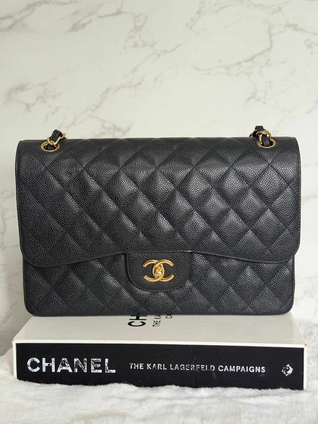 CHANEL series 17 Black Caviar GHW Jumbo Classic Double Flap Bag 2012