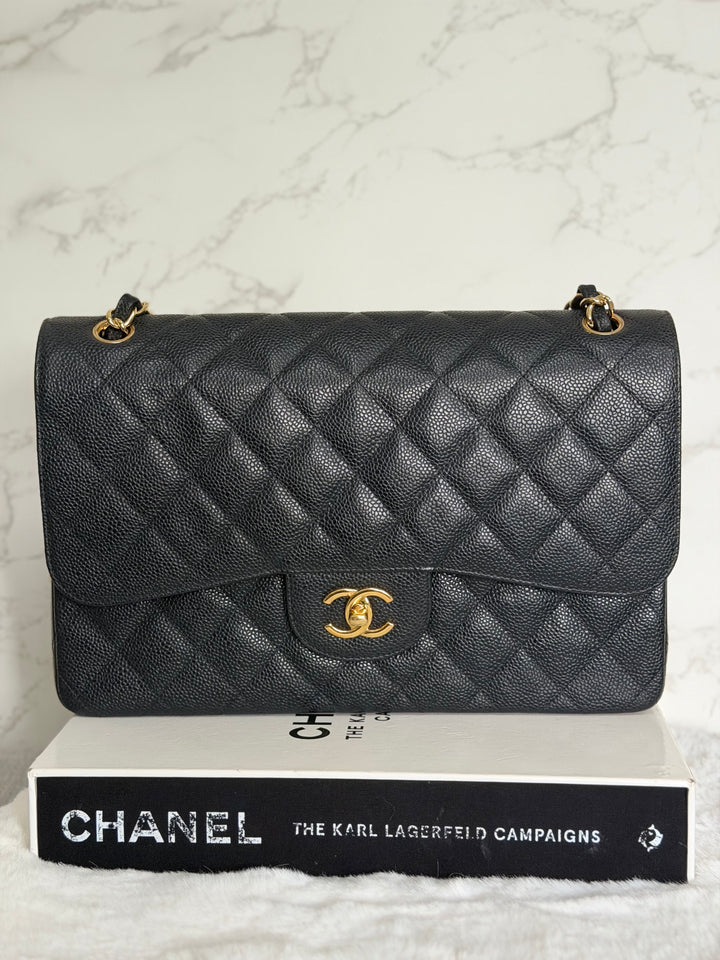 CHANEL series 17 Black Caviar GHW Jumbo Classic Double Flap Bag 2012