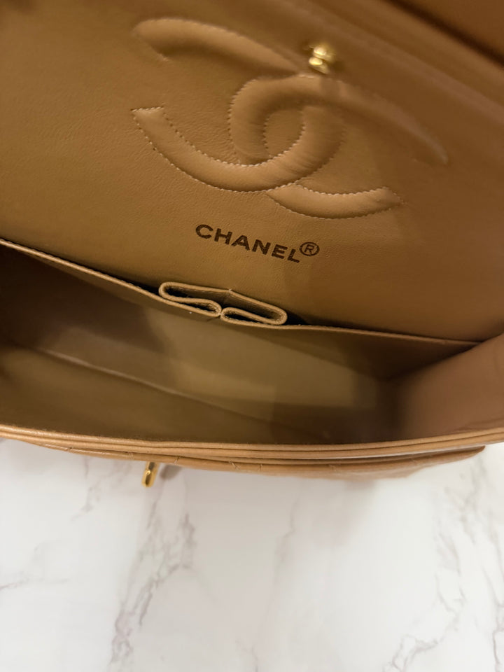 CHANEL series 4 Vintage 24K GHW Dark Beige Lambskin Timeless Classic Medium Double Flap Bag