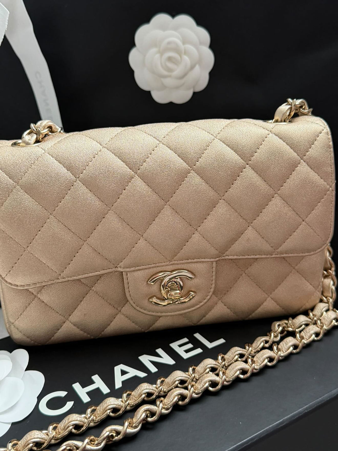 CHANEL series 31 21P Collection Iridescent Gold Lambskin LGHW Mini Rectangular Flap Bag 2021