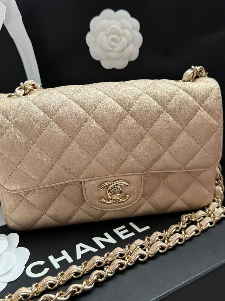 CHANEL series 31 21P Collection Iridescent Gold Lambskin LGHW Mini Rectangular Flap Bag 2021