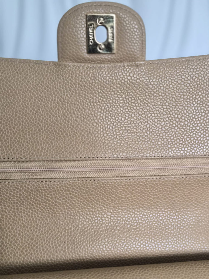 CHANEL Series 9 Vintage Dark Beige Caviar 24K GHW Medium Timeless Classic Double Flap Bag