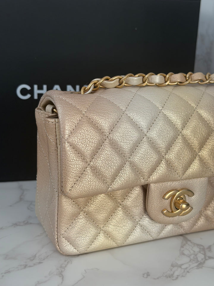 CHANEL 22P Gold Silver Ombré Goat skin Mini Rectangular Flap Bag with Aged GHW 2022