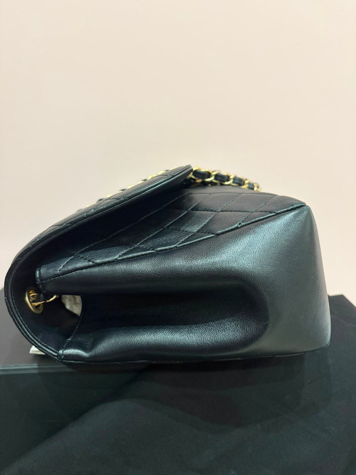CHANEL Black Lambskin Brushed GHW Mademoiselle Chic Jumbo Single Flap Bag