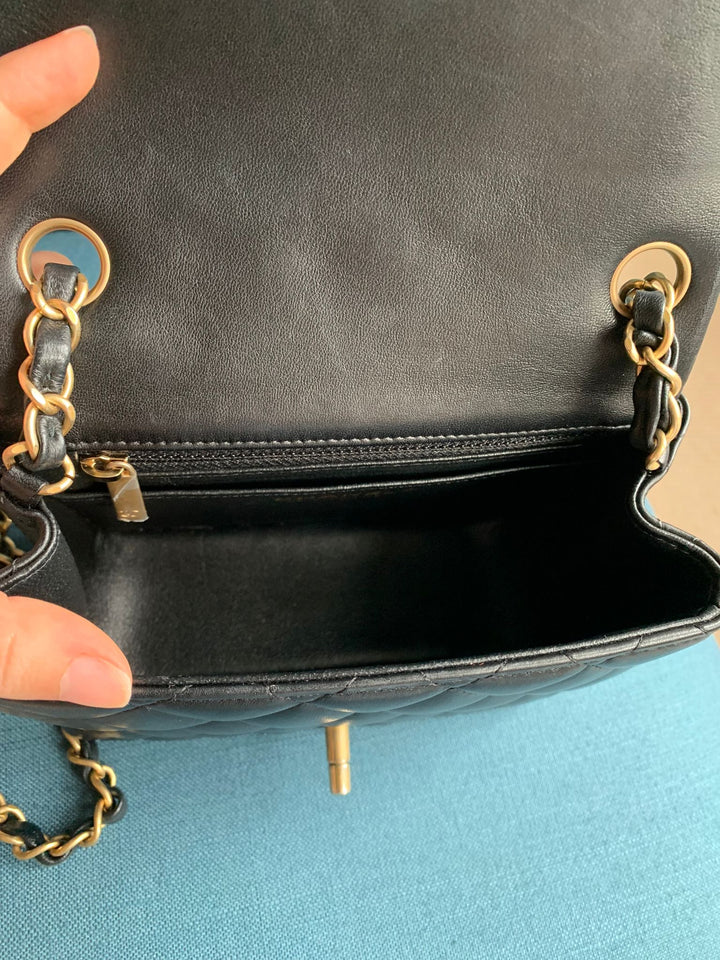 Chanel series 27 Black Lambskin LGHW Square Mini Flap Bag