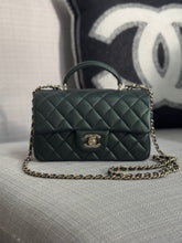 Load image into Gallery viewer, Chanel Iridescent Dark Green Lambskin Mini Rectangular Flap Bag with Top Handle and Champagne GHW
