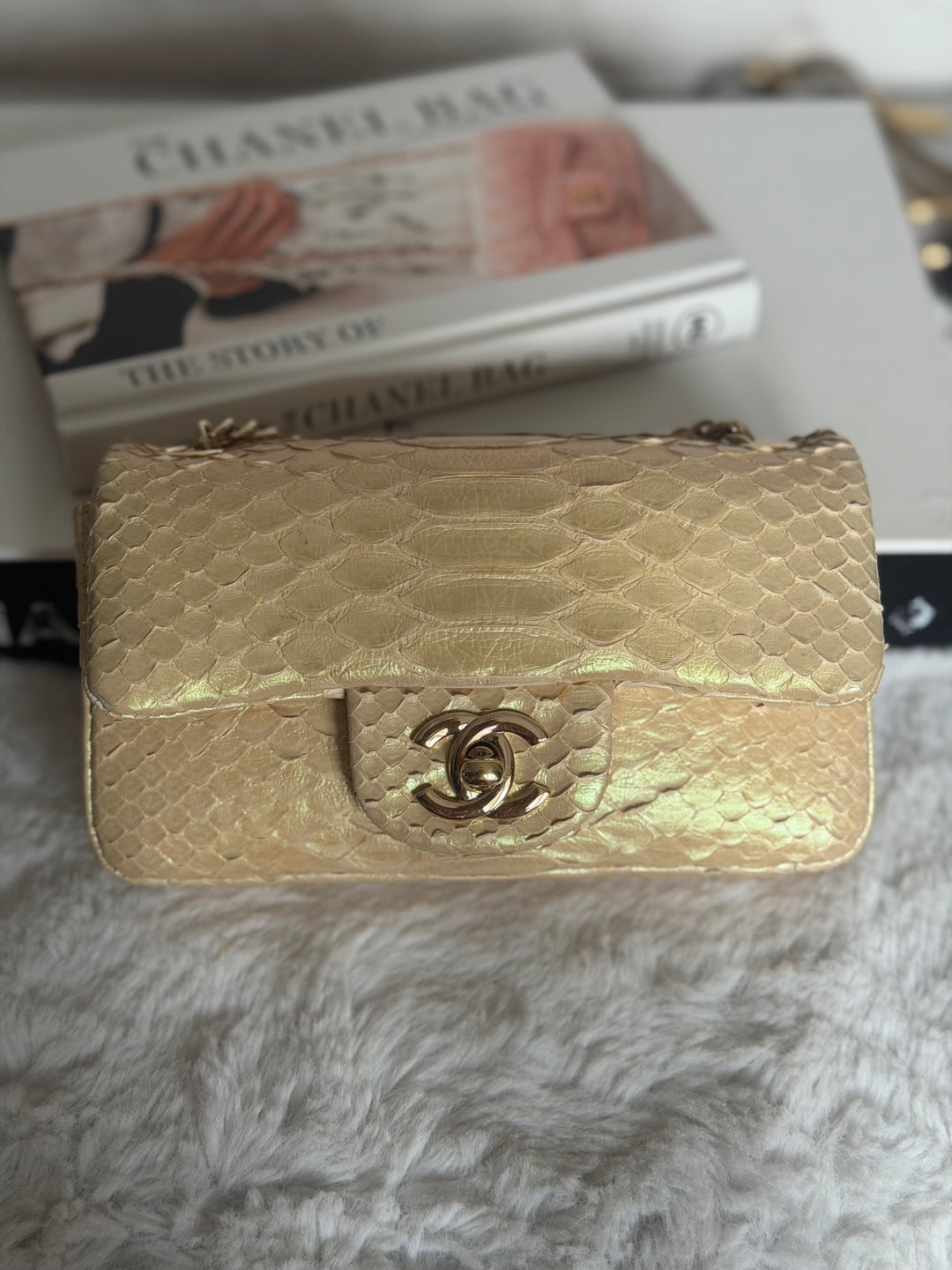 CHANEL series 20 Iridescent Ivory Llizard Exotic skin Extra Mini Rectangular Flap Bag LGHW