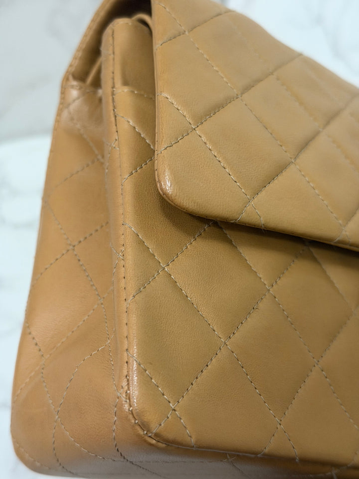 CHANEL series 4 Vintage 24K GHW Dark Beige Lambskin Timeless Classic Medium Double Flap Bag