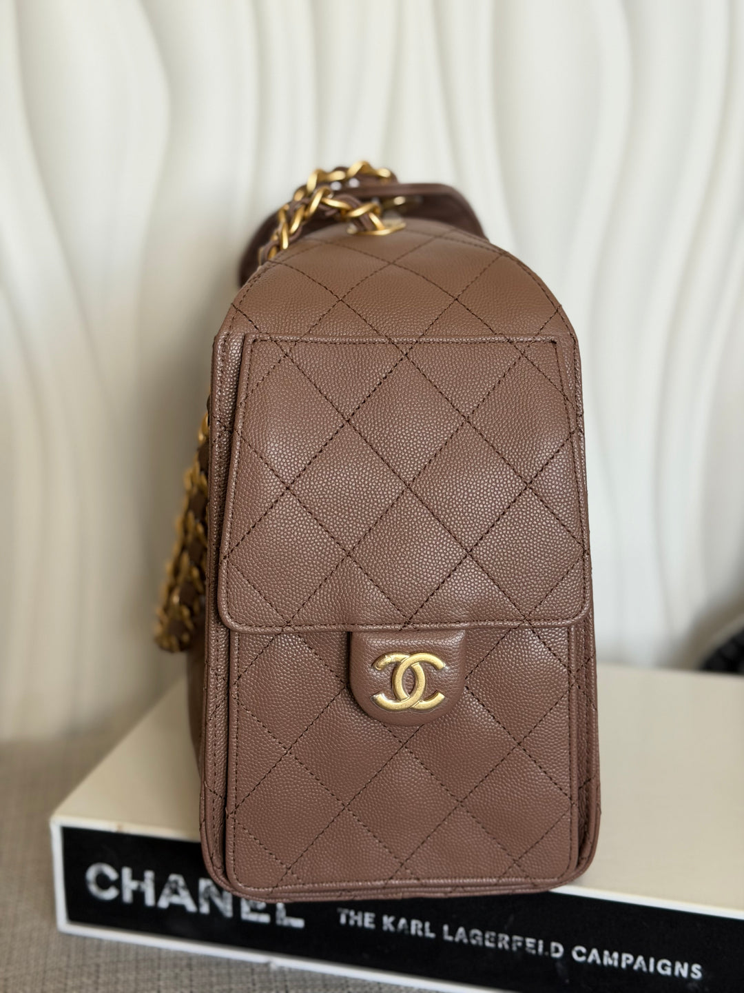 CHANEL 26P collection Brown Caviar 25 Hobo Bag Aged GHW Size SMALL