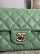 Load image into Gallery viewer, Chanel series 31 21C collection 2020/2021 Pastel Mint Green Lambskin Champagne GHW Mini Rectangular Flap Bag
