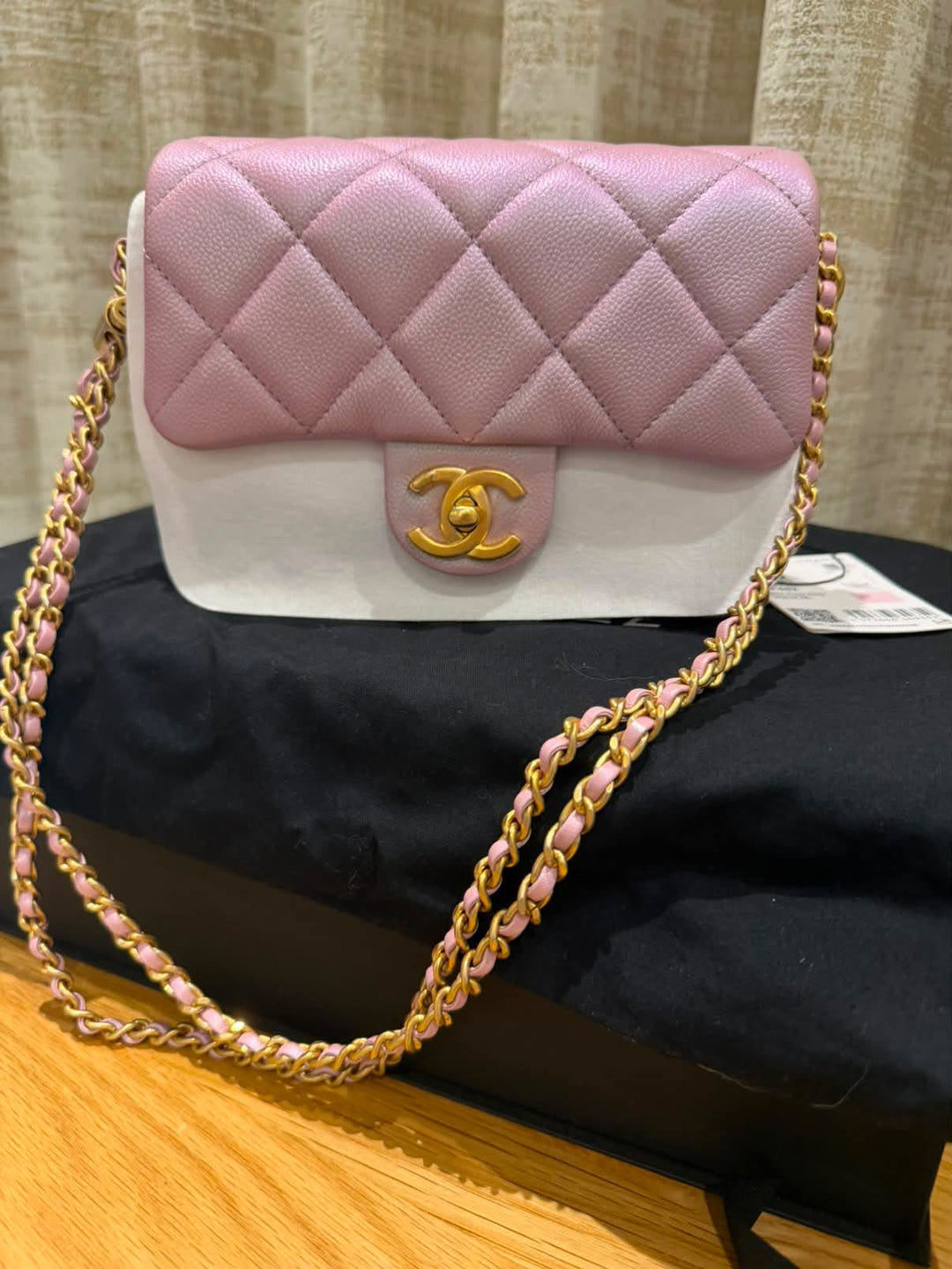 CHANEL 21K iridescent pink caviar aged GHW Adjustable chain My Perfect Mini Flap Bag 2021
