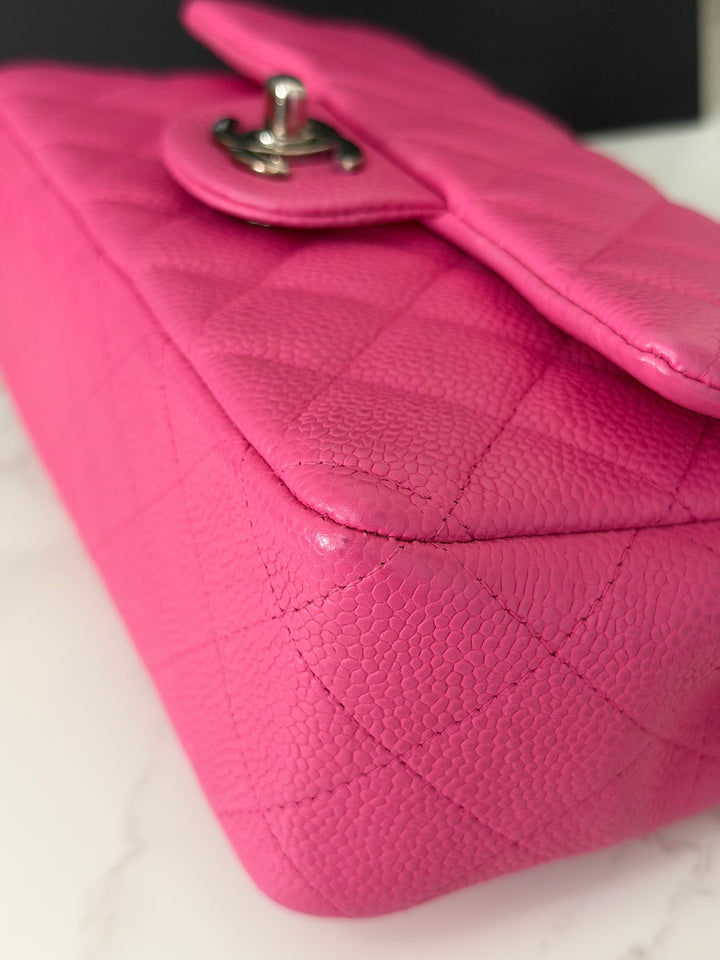 CHANEL series 17 2012/2013 Suede Hot Pink Caviar SHW Mini Rectangular Flap Bag
