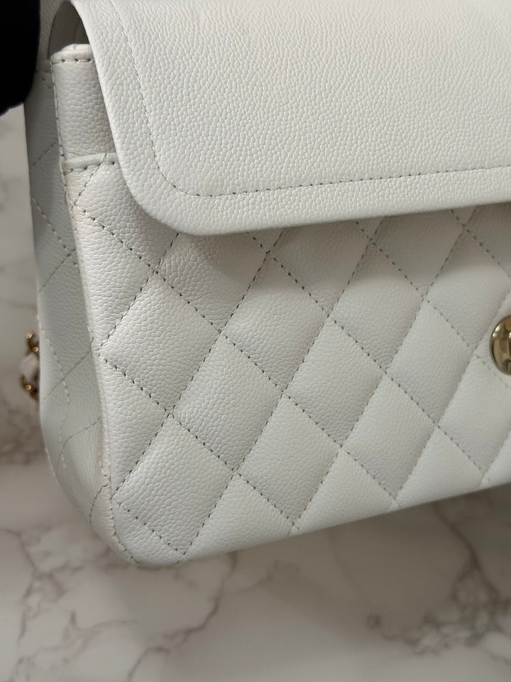 CHANEL 2023 White Caviar LGHW Medium ML Timeless Classic Double Flap Bag