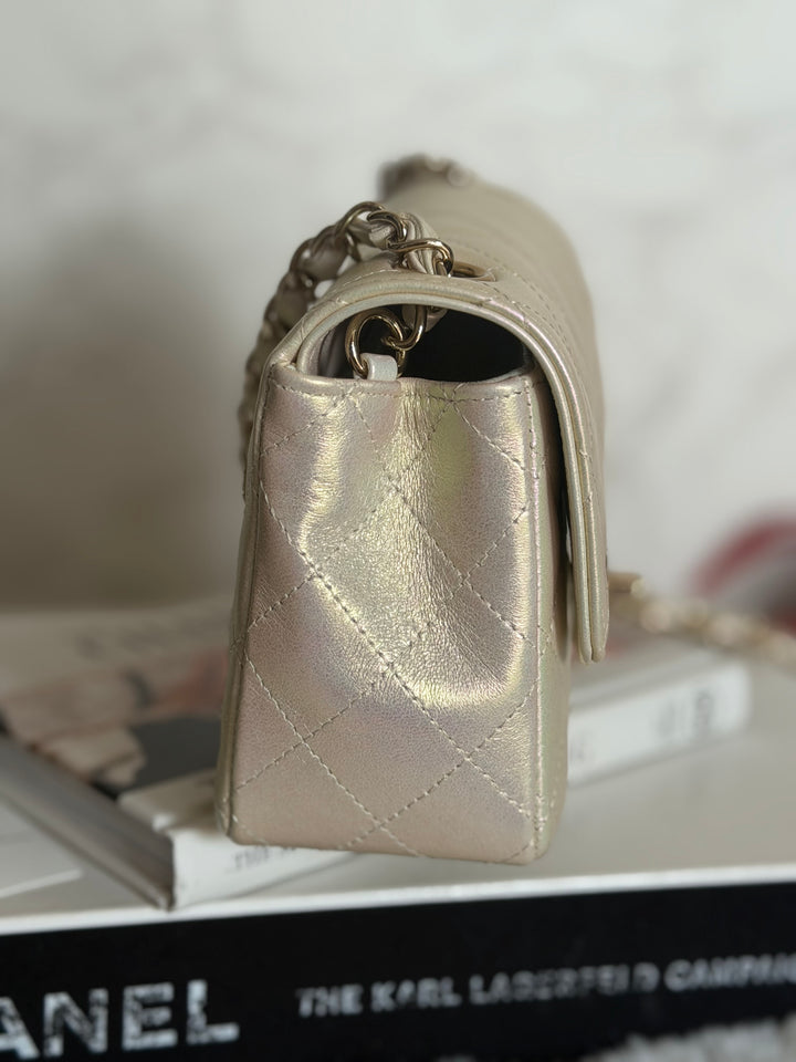 CHANEL 20B Iridescent Ivory Calf skin LGHW Mini Rectangular Flap Bag 2020