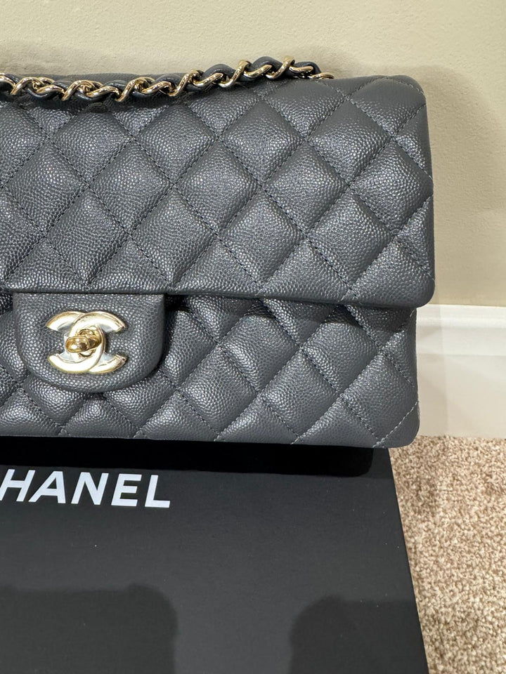 CHANEL 21B 2021 Dark Grey Caviar LGHW Medium ML Timeless Classic Double Flap Bag