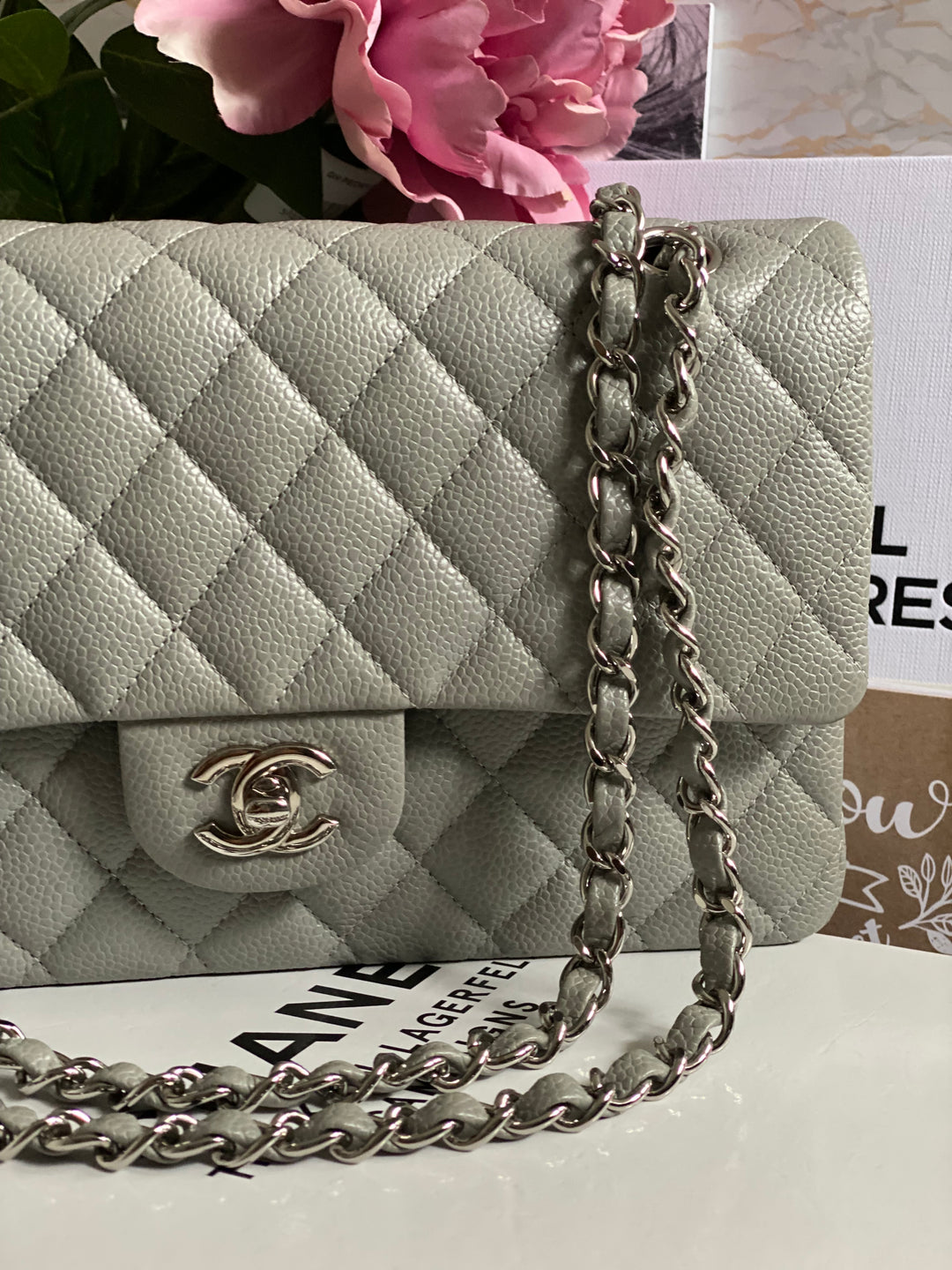 CHANEL series 19 Grey Caviar SHW Medium ML Double Flap Bag 14B collection 2014