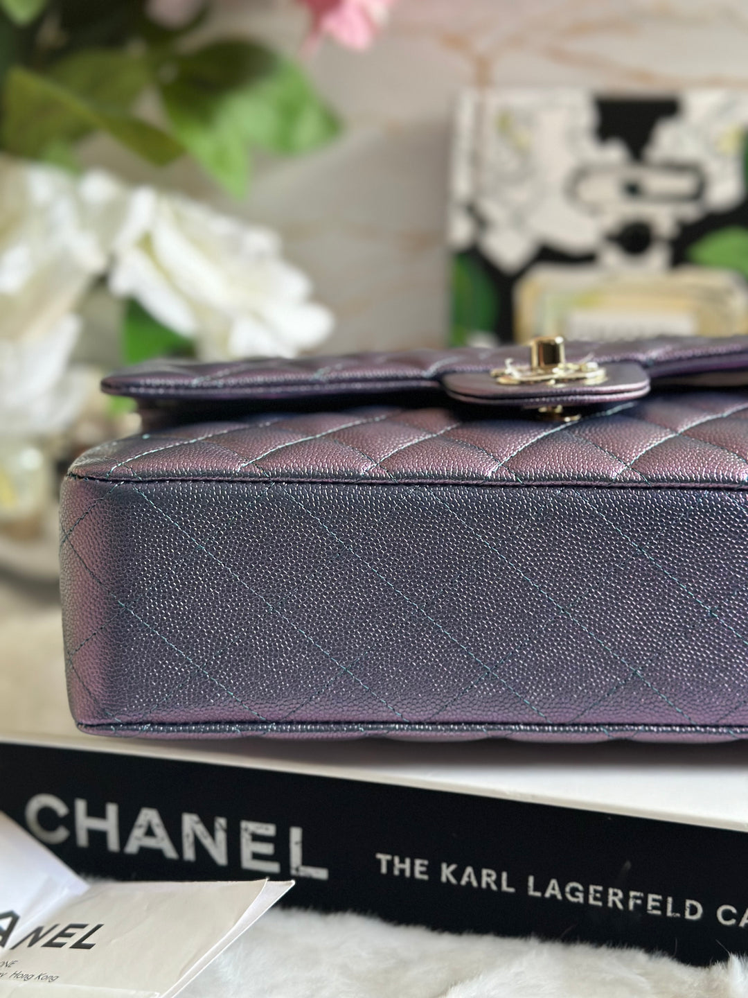 Chanel 22P Iridescent Purple Caviar LGHW Medium ML Timeless Classic Double Flap Bag