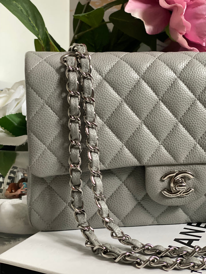CHANEL series 19 Grey Caviar SHW Medium ML Double Flap Bag 14B collection 2014