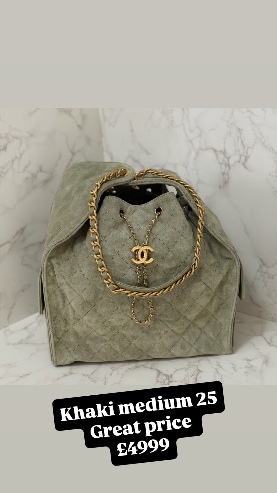 CHANEL 25C 2025 Khaki Suede Aged GHW 25 Hobo Bag size Medium