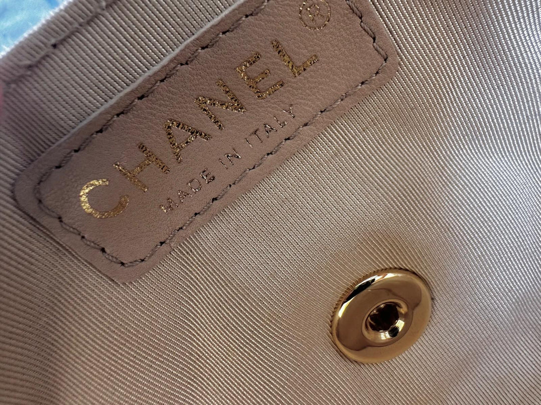 CHANEL Beige Lambskin Valentine East West Flap Bag series 13 with Charms