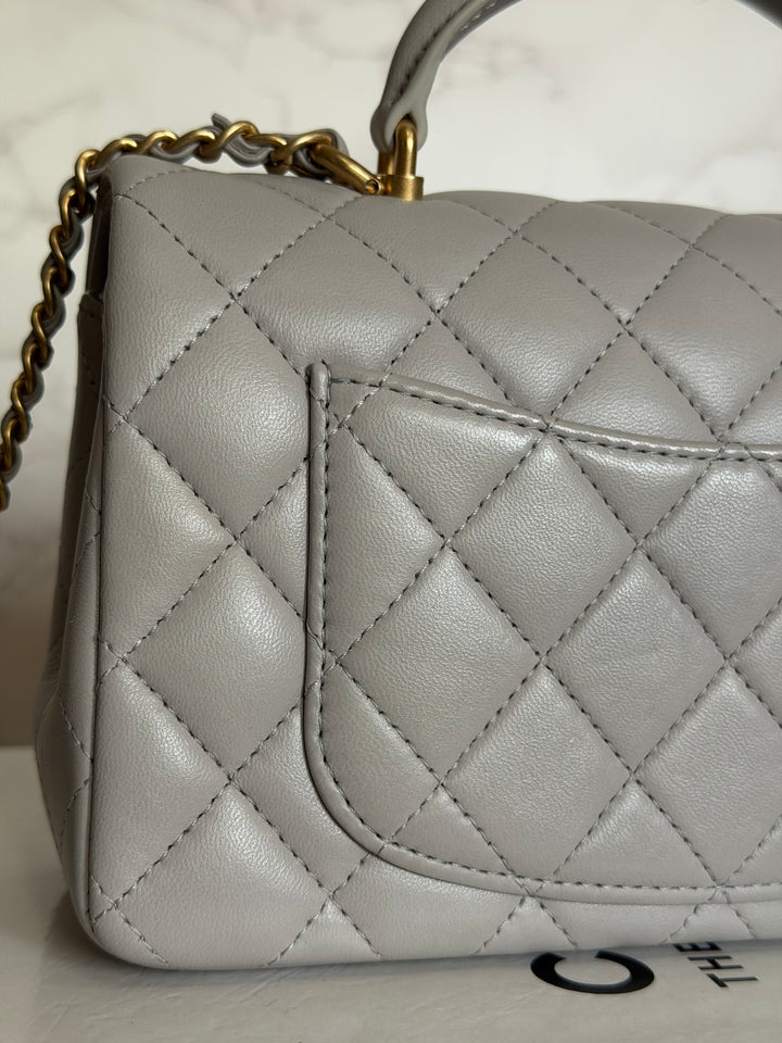 CHANEL 21A Grey Lambskin Aged GHW Top Handle Mini Rectangular Flap Bag 2021