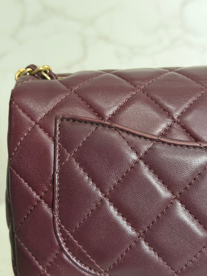 CHANEL 21B Burgundy Lambskin Aged GHW Pearl Crush Adjustable Chain Mini rectangular flap Bag 2021