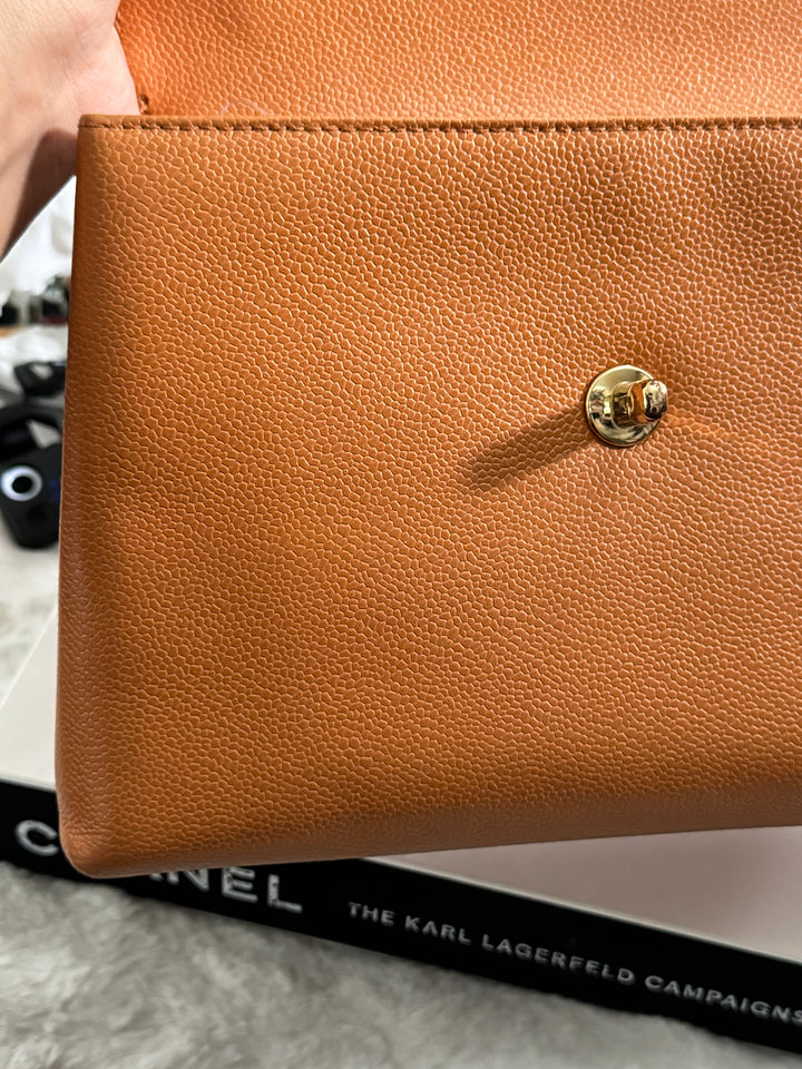 Chanel series 5 circa 1999 Kelly Top Handle Flap 24K GHW in Orange Caviar A12391