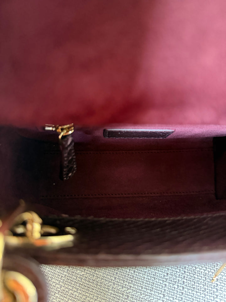 Dior Lady Dior MINI Burgundy Dark Red Python Leather 2018 LGHW