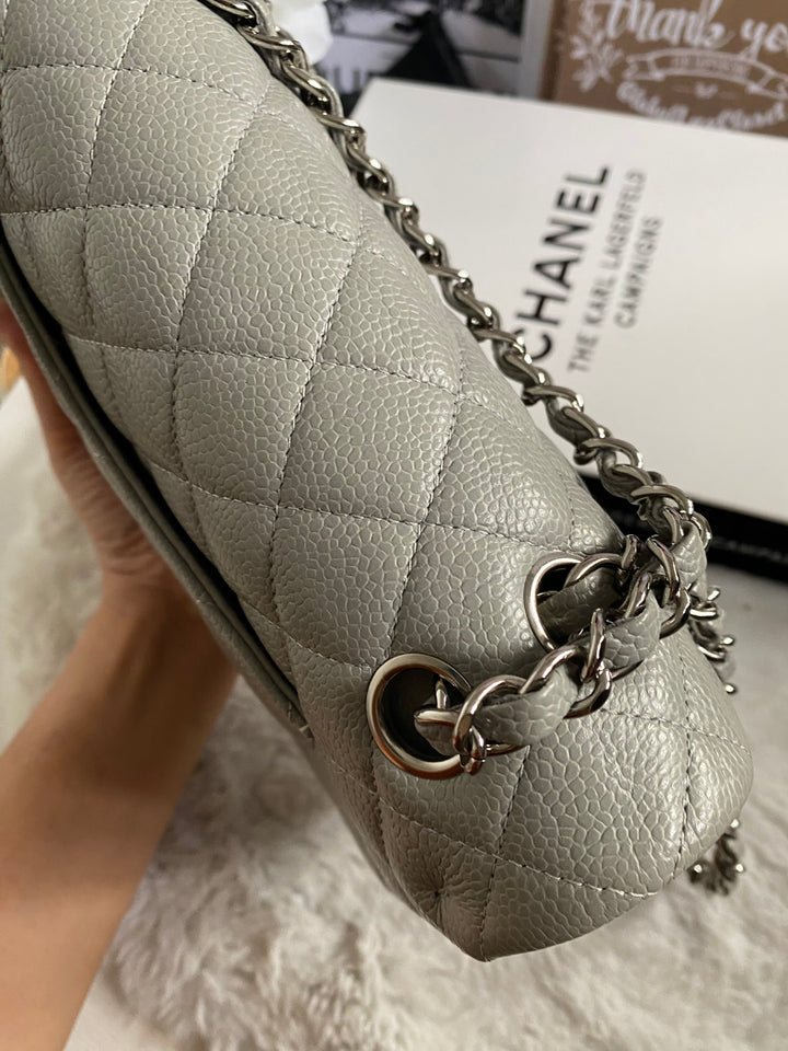 CHANEL series 19 Grey Caviar SHW Medium ML Double Flap Bag 14B collection 2014
