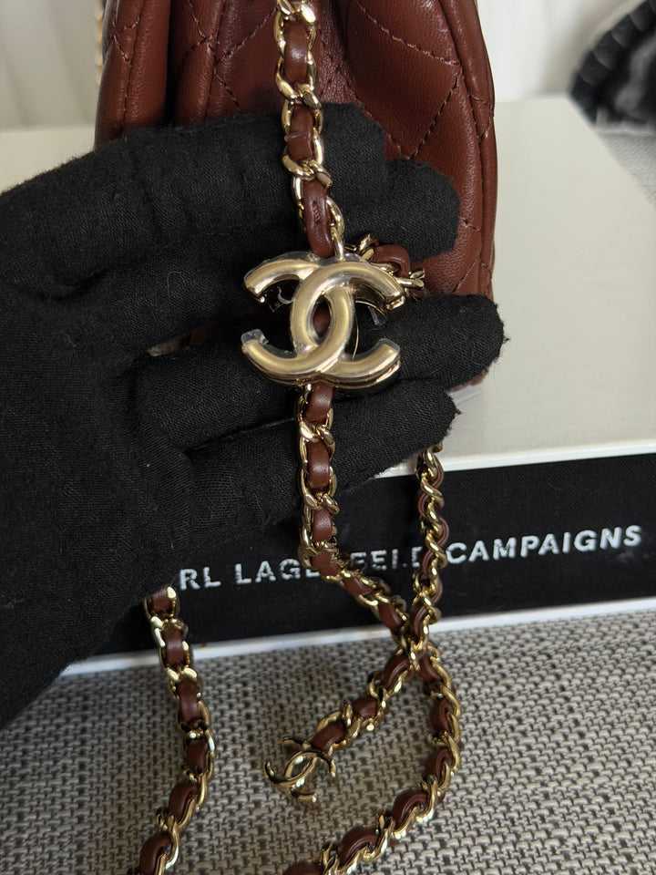 CHANEL 26S Brown Lambskin Adjustable Chain LGHW Mini Rectangular Flap Bag 2026