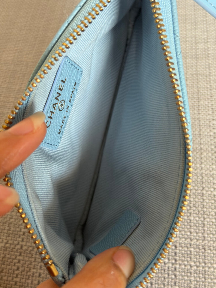 CHANEL series 31 Light Blue Caviar LGHW Mini O Case Pouch 15 cms