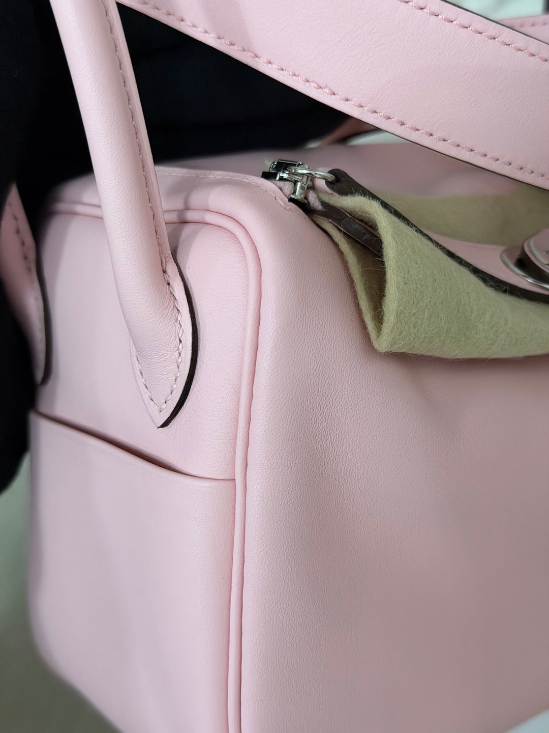 Hermes Mini Lindy Rose Sakura Swift leather PHW Stamp B 2024 *Rare combo*