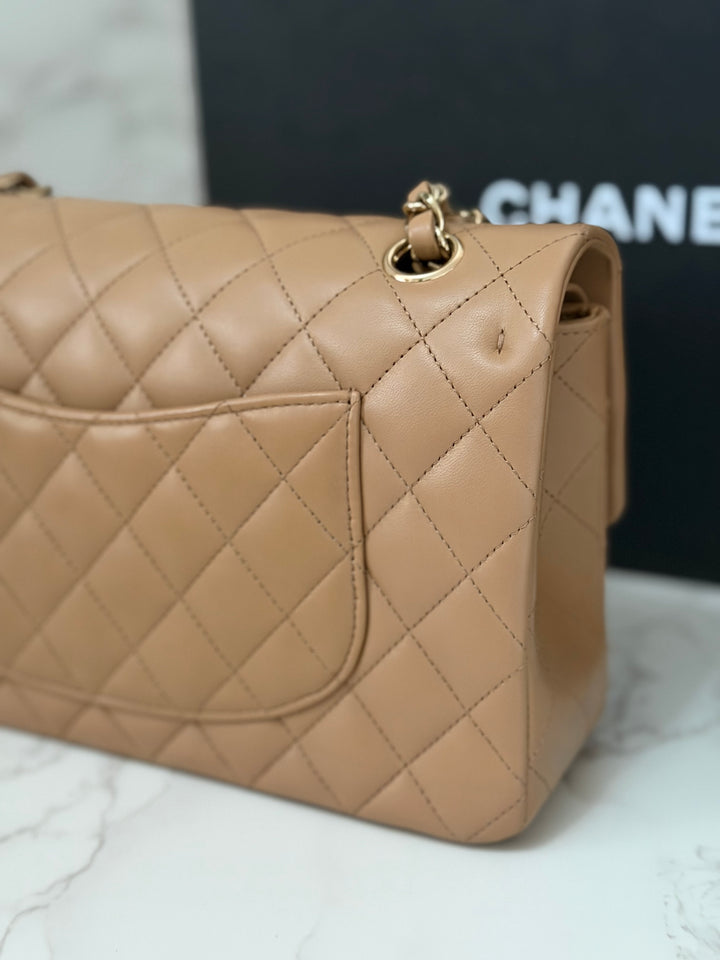CHANEL 22K collection 2022 Dark Beige Lambskin LGHW Medium ML Timeless Classic Double Flap Bag