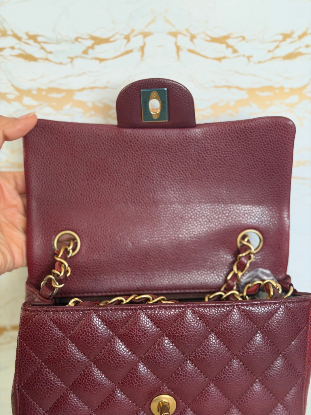 CHANEL series 21 15B collection Burgundy Caviar GHW Mini Rectangular Flap Bag 2015 RARE
